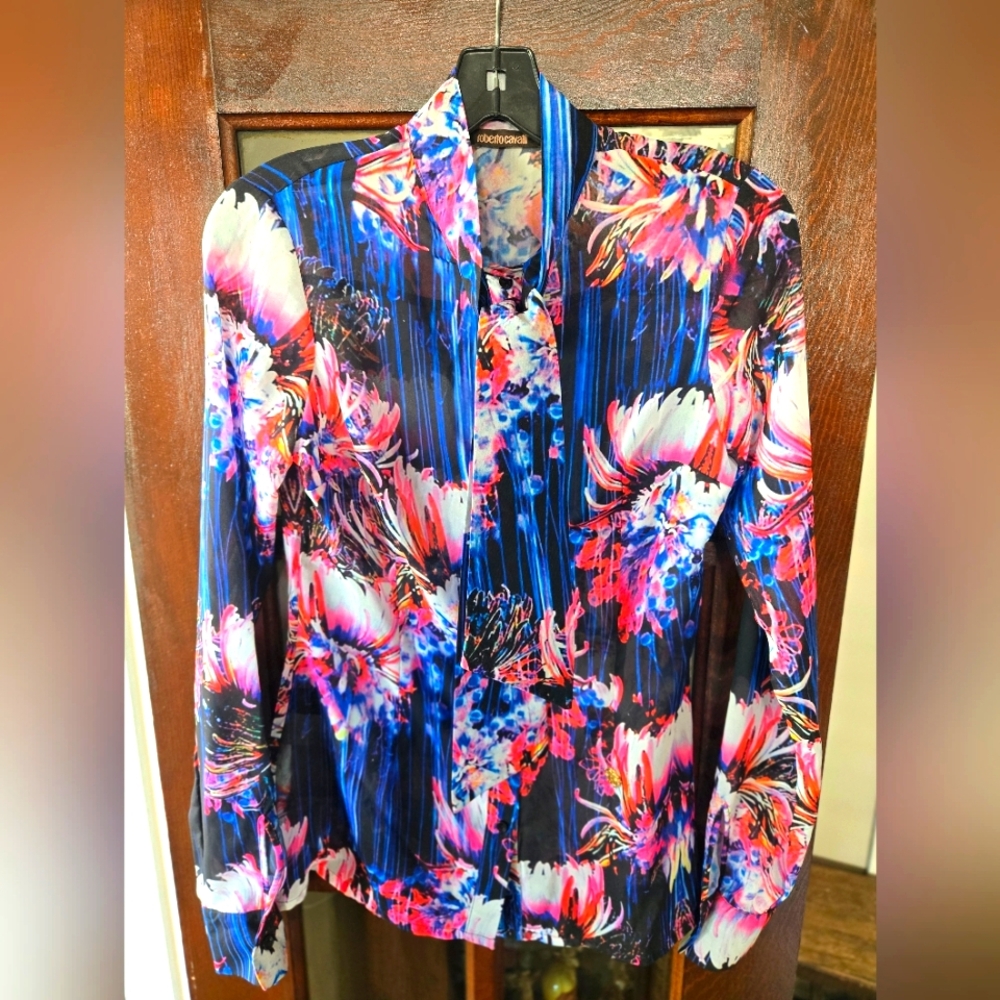 Roberto Cavalli Floral Blouse With Tie